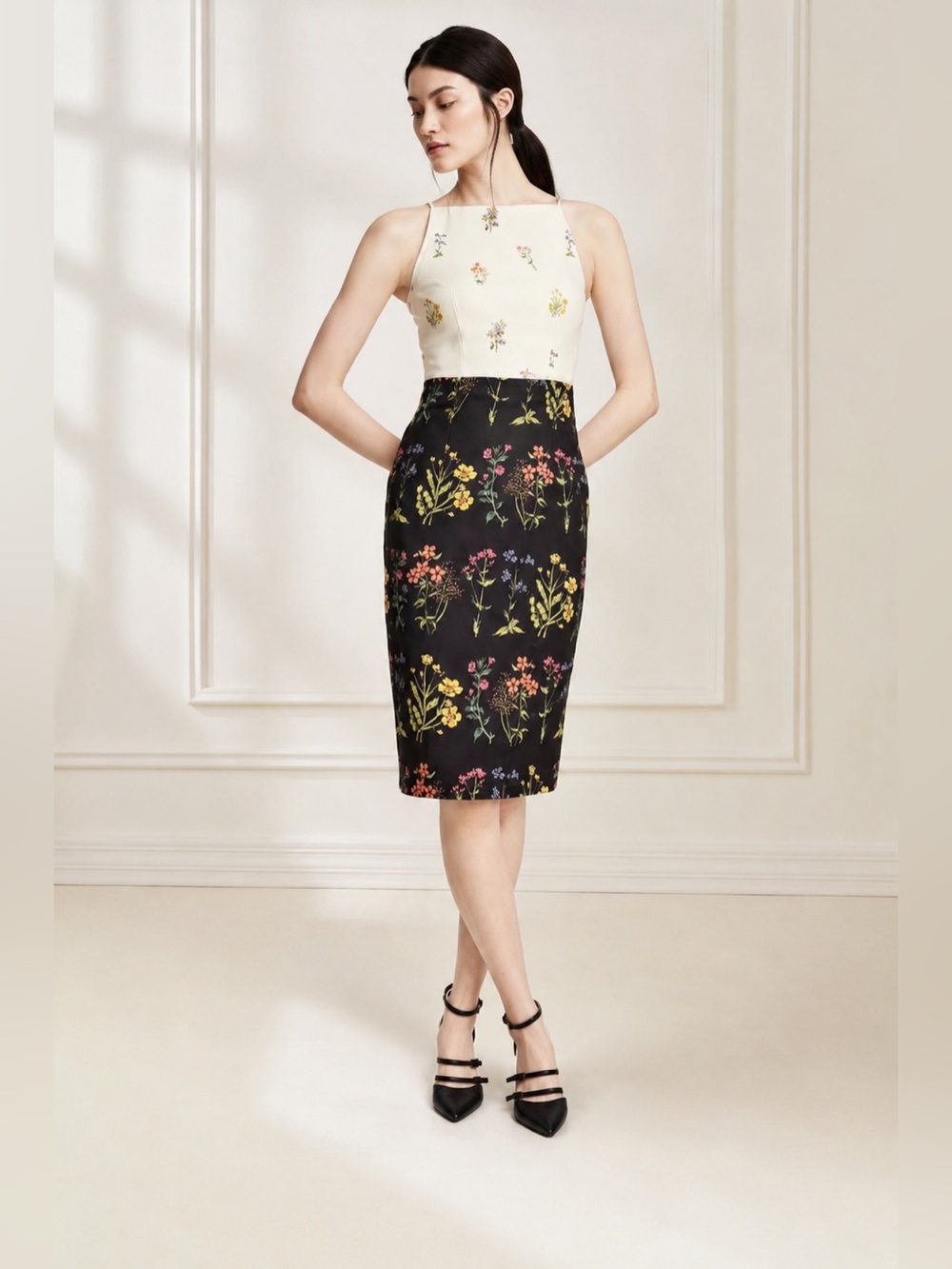 H&M Floral Midi Sheath Dress Size 4 NWOT Sleeveless Garden Party
